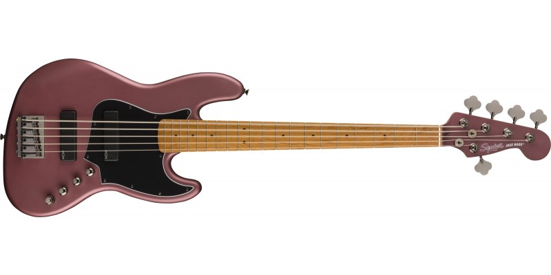 Squier FSR Contemporary Active Jazz Bass HH V Burgundy Satin Roasted Maple Front