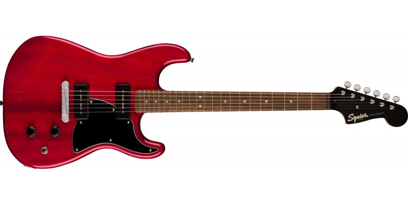 Squier Paranormal Strat-O-Sonic Black Pickguard Crimson Red Transparent Front