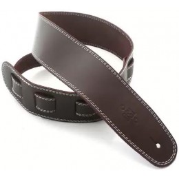 DSL SGE25-17-3 Leather 2.5 Inch Brown with Beige Stitching Guitar Strap