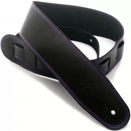DSL SGE25-15-9 Leather 2.5 Inch Black with Purple Stitching Guitar Strap
