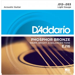 D'Addario EJ16 Phosphor Bronze Light Acoustic Guitar Strings 12-53