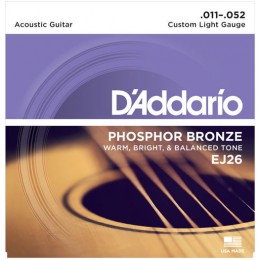 D'Addario EJ26 Phosphor Bronze Custom Light Acoustic Guitar Strings 11-52