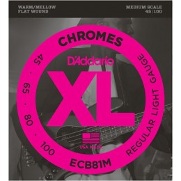 D'Addario ECB81M Chromes Medium Scale Flatwound Bass Strings Light