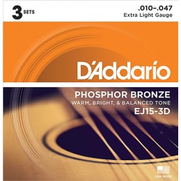 D'Addario EJ15-3D Phosphor Bronze Extra Light Acoustic Guitar Strings