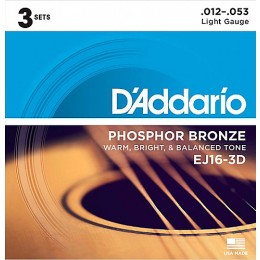 D'Addario EJ16-3D Phosphor Bronze Light Acoustic Guitar Strings