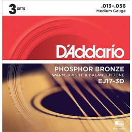 D'Addario EJ17-3D Phosphor Bronze Medium Acoustic Guitar Strings