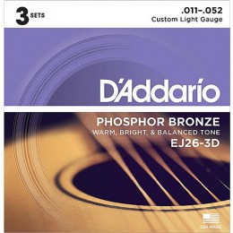 D'Addario EJ26-3D Phosphor Bronze, Custom Light, 11-52 Strings