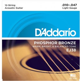 D'Addario EJ38 12-String Phosphor Bronze, Light, 10-47 Strings