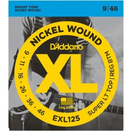 D'Addario EXL125 Nickel Wound, Super Light Top/ Regular Bottom, 9-46