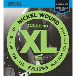 D'Addario EXL165-5 Nickel Wound 5-String Bass, Custom Light, 45-135, Long Scale