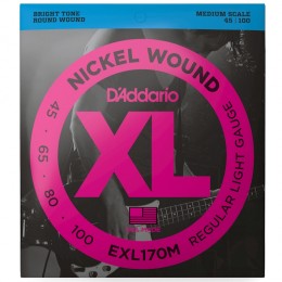 D'Addario EXL170M Nickel Wound Bass, Light, 45-100, Medium Scale