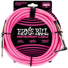 Ernie Ball 10 Foot Braided Straight/Angle Instrument Cable Neon Pink Front