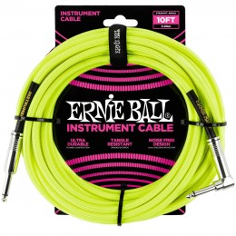 Ernie Ball 10 Foot Braided Straight/Angle Instrument Cable Neon Yellow Front
