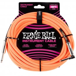 Ernie Ball 18 Foot Braided Straight/Angle Instrument Cable Neon Orange Front