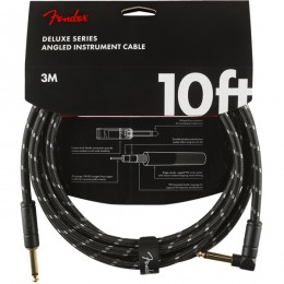 Fender Deluxe Series Instrument Cable Straight Angle 10 Foot Black Tweed Front