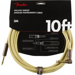 Fender Deluxe Series Instrument Cable Straight Angle 10 Foot Tweed Front