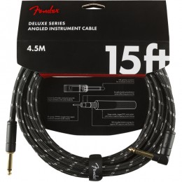Fender Deluxe Series Instrument Cable Straight Angle 15 Foot Black Tweed Front