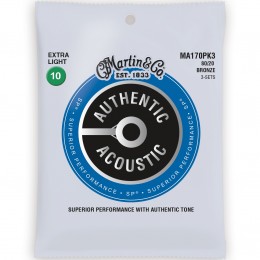 Martin MA170PK3 Authentic Acoustic SP 80/20 Bronze Extra Light 3-Pack