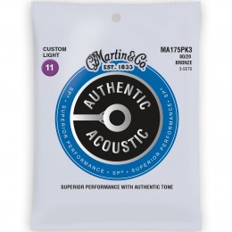 Martin MA175PK3 Authentic Acoustic SP 80/20 Bronze Custom Light 3-Pack