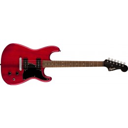 Squier Paranormal Strat-O-Sonic Black Pickguard Crimson Red Transparent Front