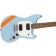 Squier FSR Bullet Competition Mustang HH Daphne Blue with Competition Orange Stripes Body Angle