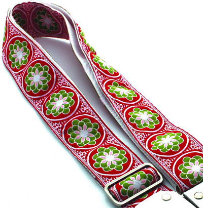 DSL JAC20 Flower Green Jacquard Guitar Strap Close Up