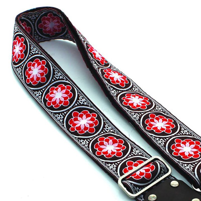 DSL JAC20 Flower Red Jacquard Guitar Strap Close Up